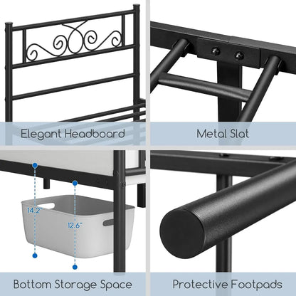 Twin Bed Frame, Metal Platform Bed, Headboard, Footboard, No Box Spring Needed
