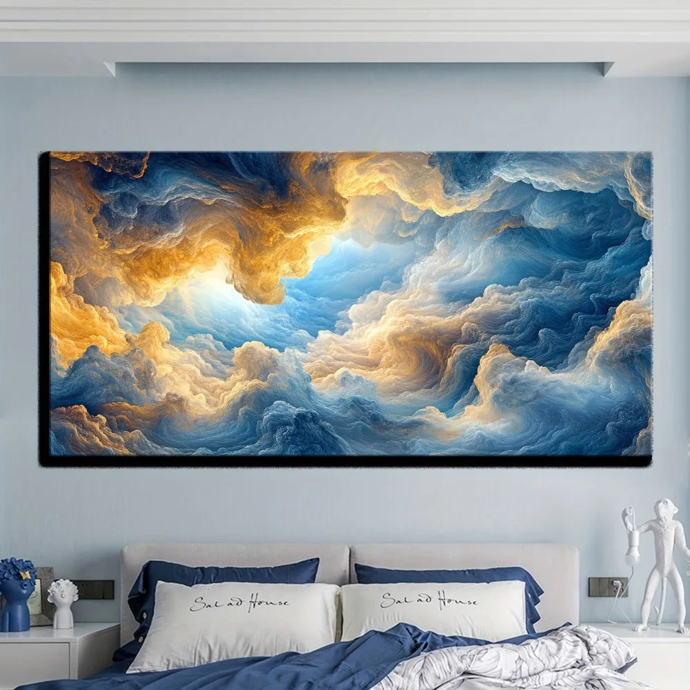 Modern Art Cloud Wall Painting, Solid Pine Wood Frame