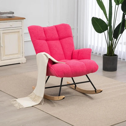Rocking Chair, Upholstered Baby Fluffy Glider For Adults Small Spaces