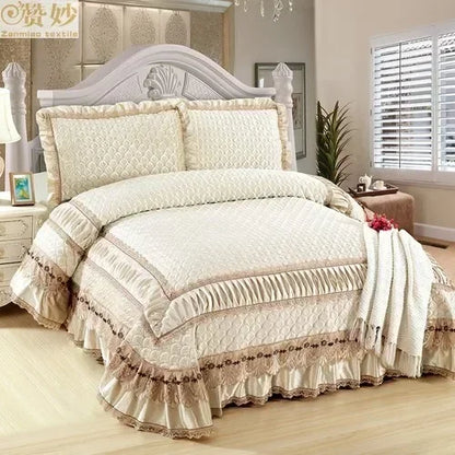 Fleece Bedding Set, Lace Ruffles, 3Pcs