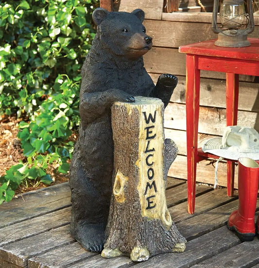 Standing Black Bear, Welcome Tree Trunk, Rustic