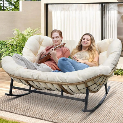 Double Rocking Loveseat, Indoor, Outdoor, Cushion, 700lbs Capacity, Ergonomic, Comfortable