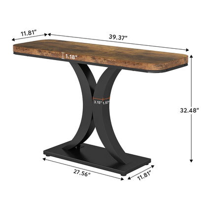 Entryway Table, 40", Narrow, Geometric Base, Rustic