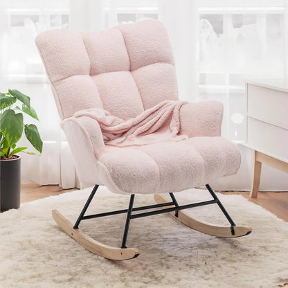 Rocking Chair, Upholstered Baby Fluffy Glider For Adults Small Spaces