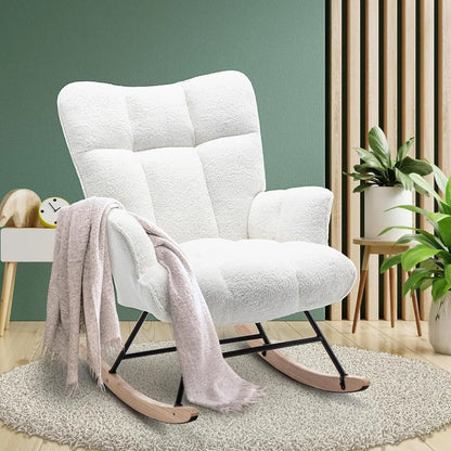 Rocking Chair, Upholstered Baby Fluffy Glider For Adults Small Spaces