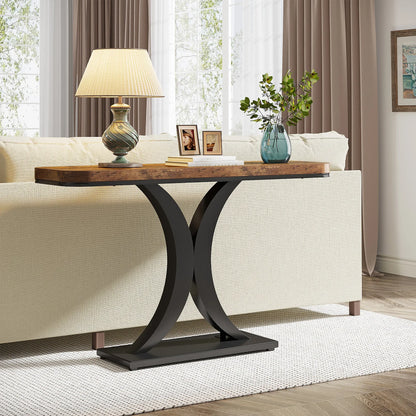 Entryway Table, 40", Narrow, Geometric Base, Rustic