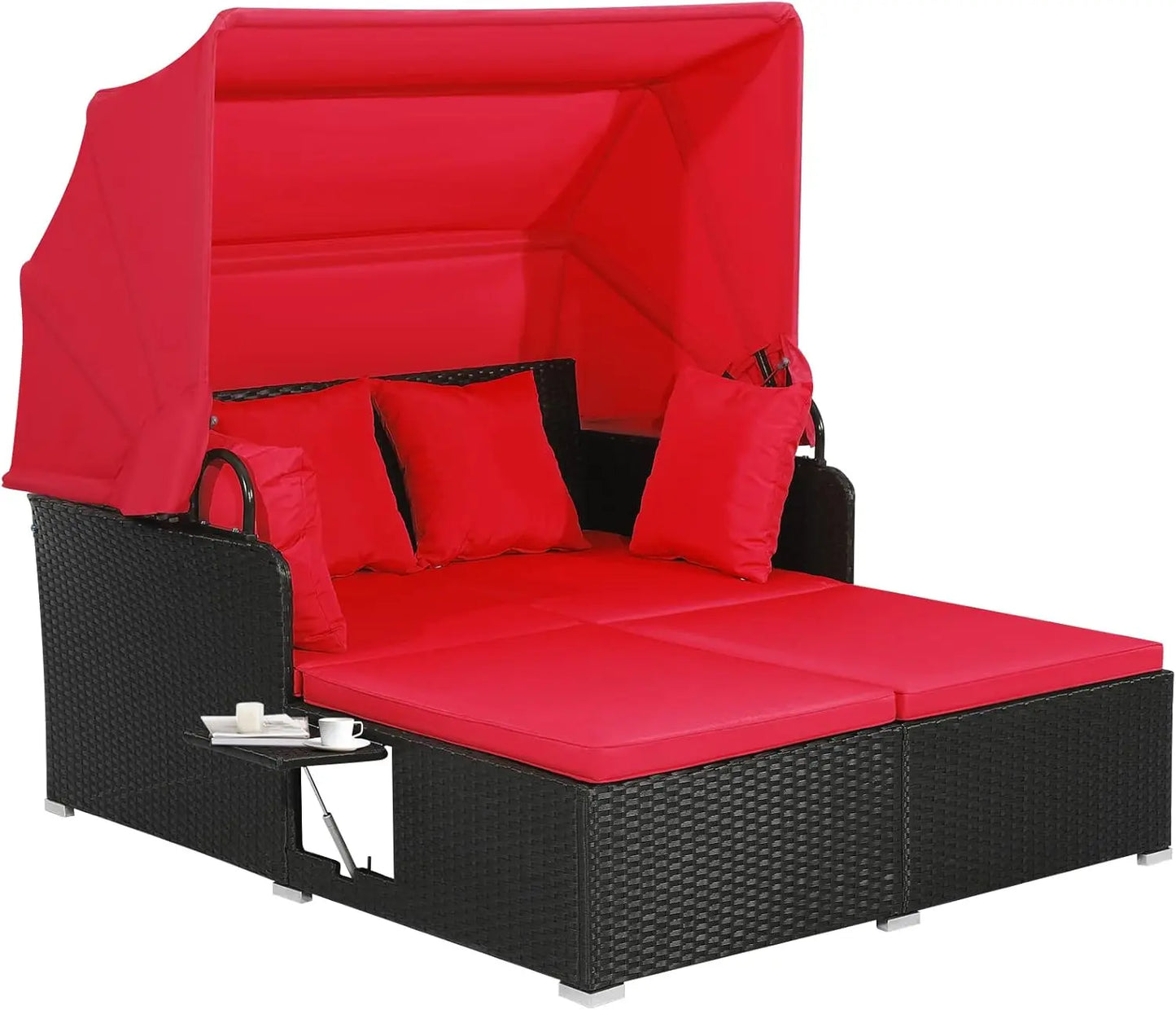 Patio Rattan Daybed, Wicker, Lounger, Retractable Canopy