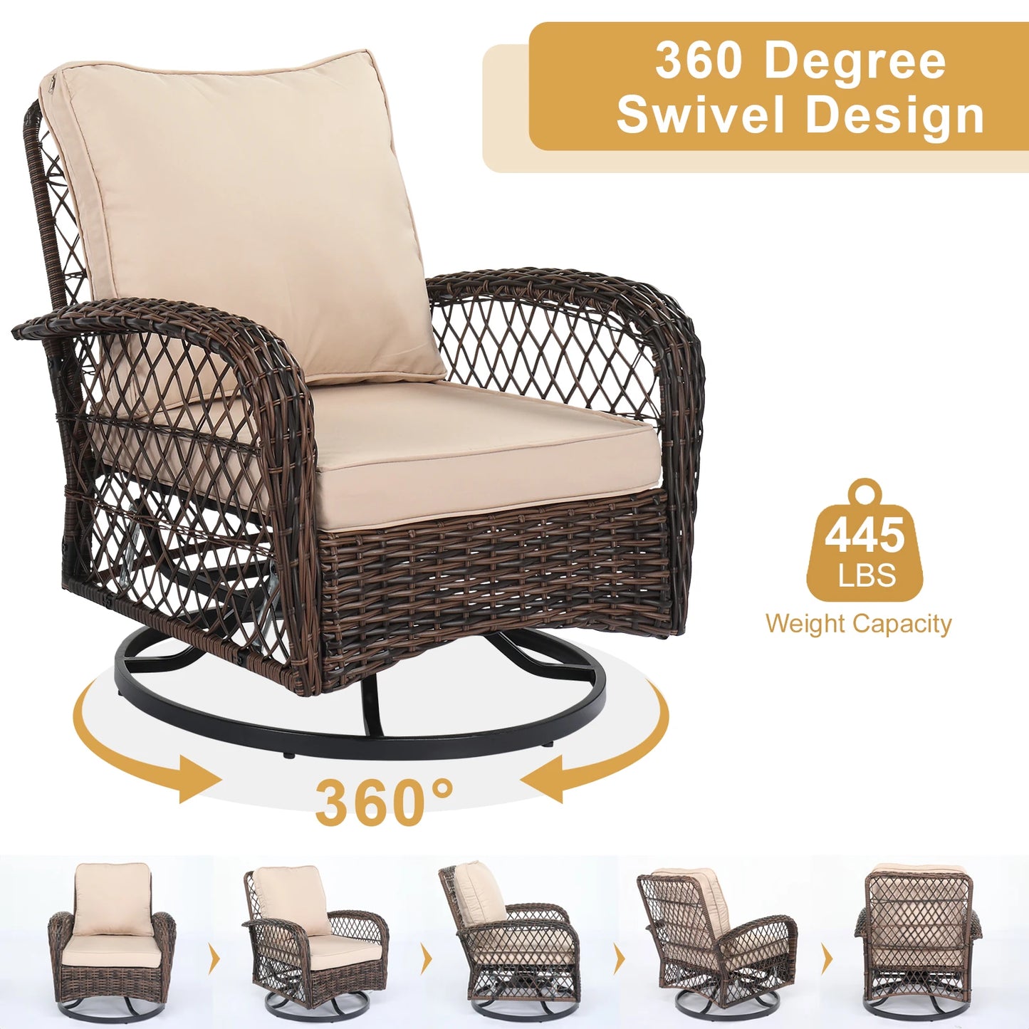 3 Pieces Patio Furniture Set, Outdoor, Swivel Gliders, Rocker, Wicker