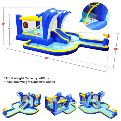 Inflatable Water Park, Trampoline, Slide, Outdoor, Sprinkler, Target Games, Water Gun, Blower