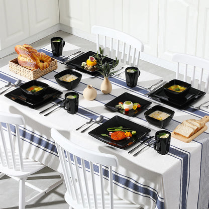 16/32/48 Piece Black Porcelain Square Dinnerware