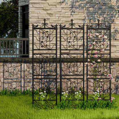 71" Garden Trellis, Decorative, Tall Metal Fence, Black Lattice Panel