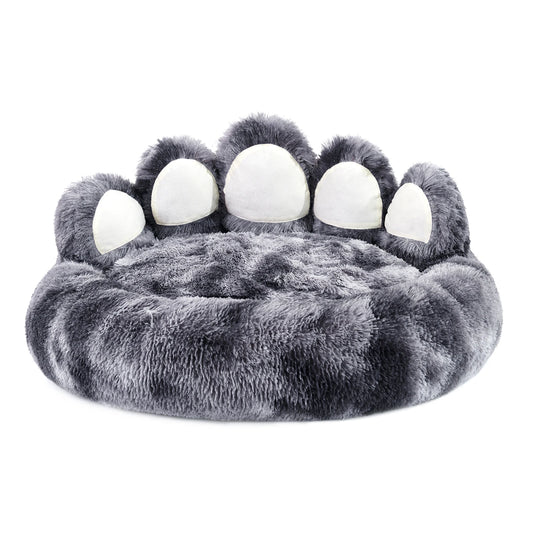 Comfy Pet Dog Or Cat Bed, Paw Shape, Warm, Brown Or Grey, 4 Sizes