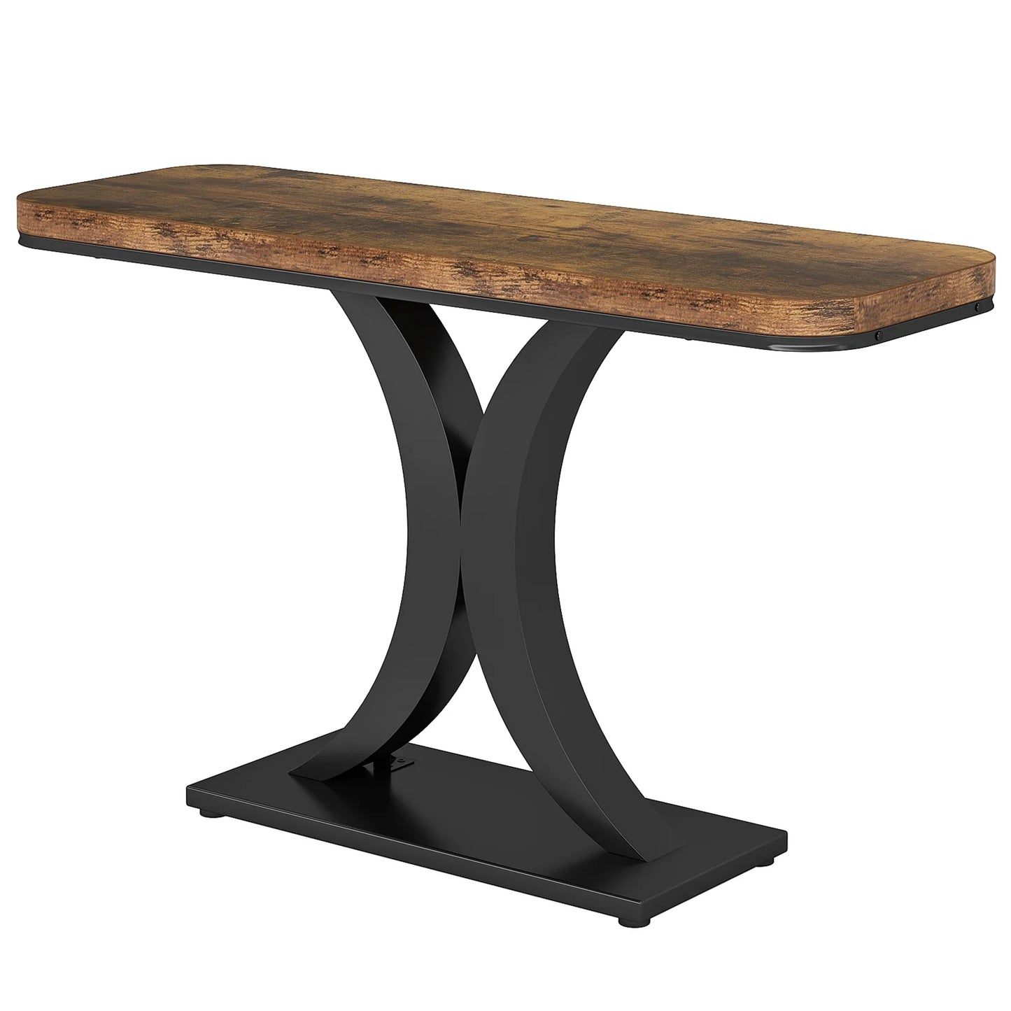 Entryway Table, 40", Narrow, Geometric Base, Rustic