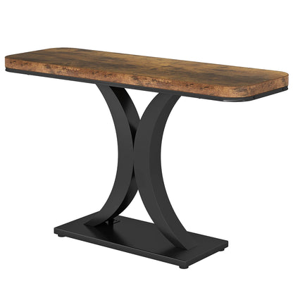 Entryway Table, 40", Narrow, Geometric Base, Rustic