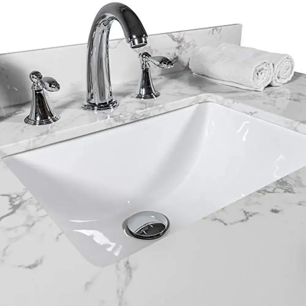 Rectangle Marble Vanity Top, 37" Sink, White Carrara Stone, Backsplash