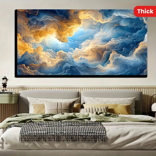 Modern Art Cloud Wall Painting, Solid Pine Wood Frame