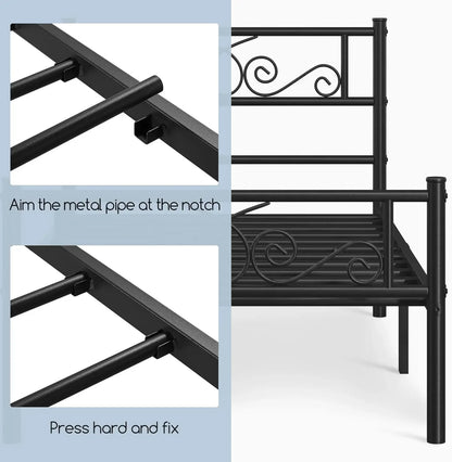 Twin Bed Frame, Metal Platform Bed, Headboard, Footboard, No Box Spring Needed