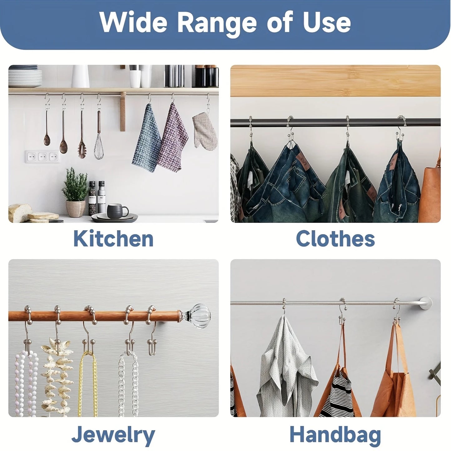 12pc Shower Curtain  Rings, Double Sided, Rust Proof, Durable