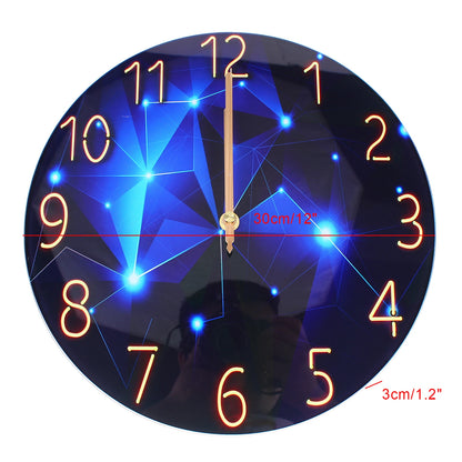 12" Blue Diamond Wall Clock, Round, Modern Style