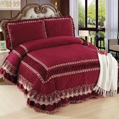 Fleece Bedding Set, Lace Ruffles, 3Pcs