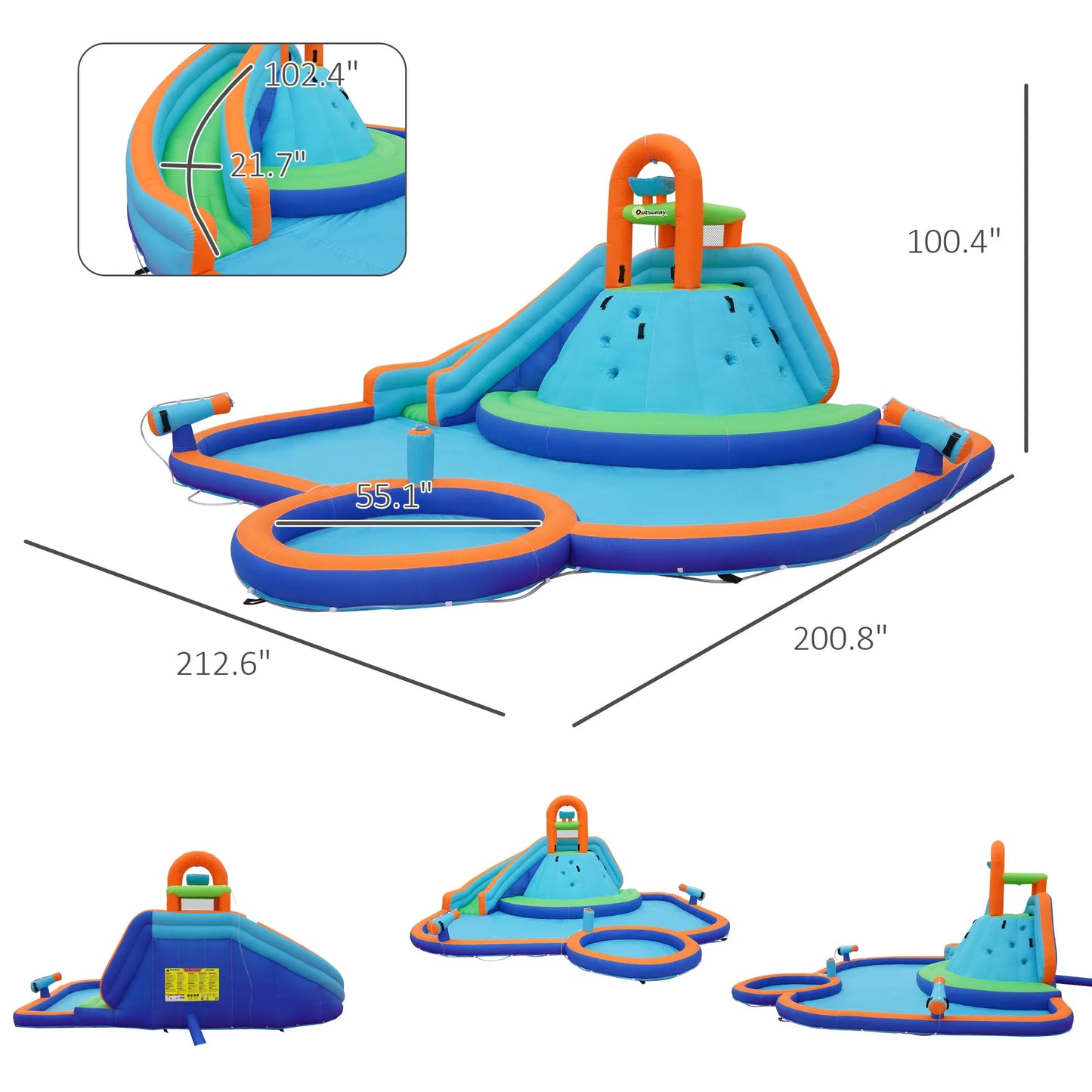 Inflatable Water Park, Trampoline, Slide, Outdoor, Sprinkler, Target Games, Water Gun, Blower