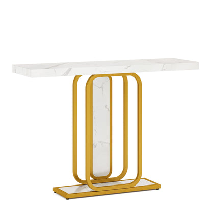 Gold White Entryway Table, LED Lights, Faux Marble, Veneer