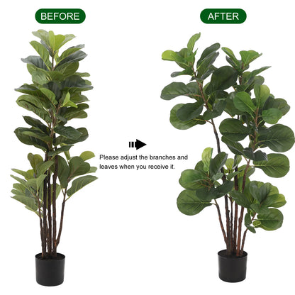 Artificial Fig Leaf Tree, 2 Different Sizes. 72 Leaves. Pot Included, Indoor ,Outdoor