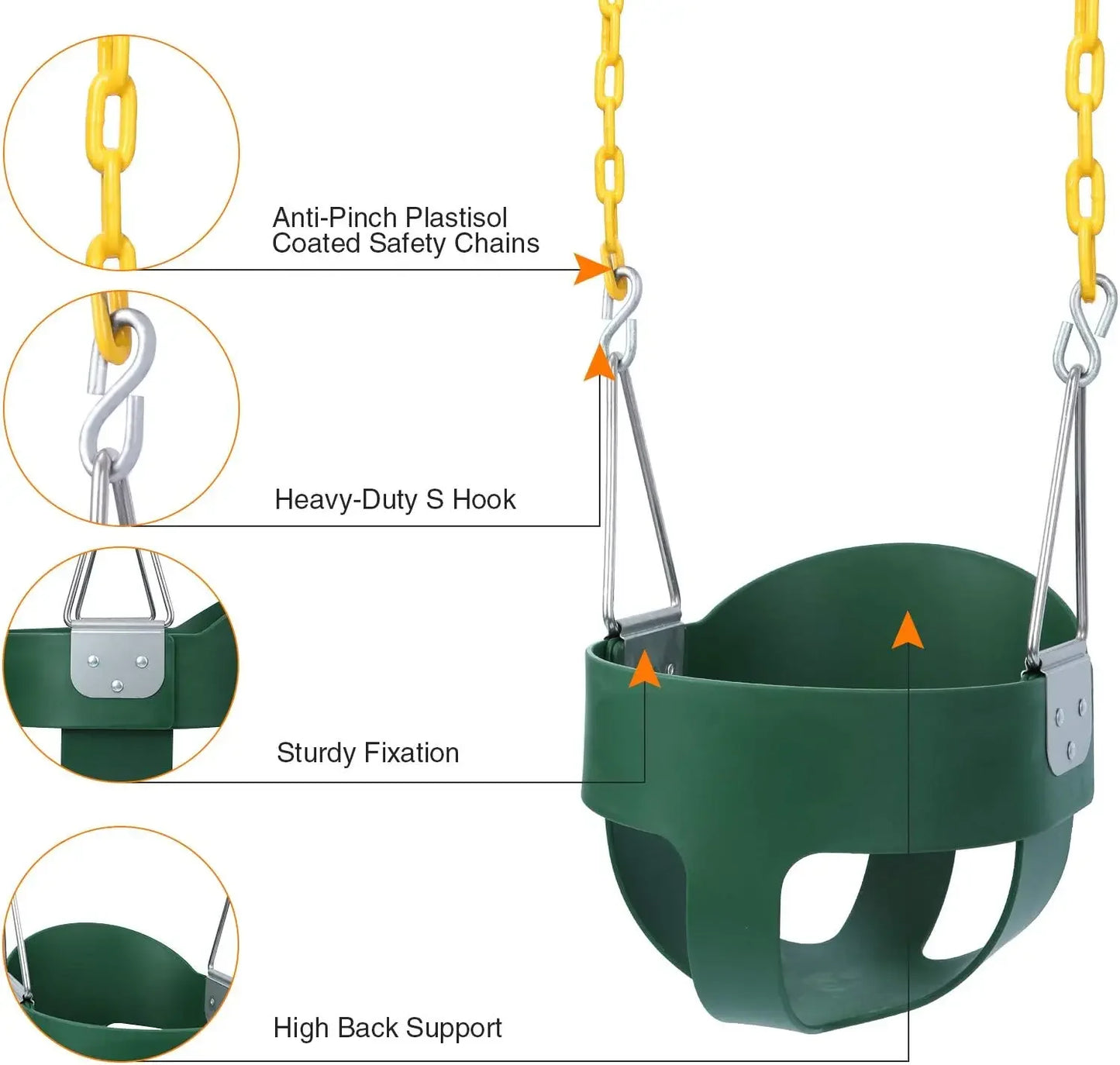 High Back Full Bucket Swing, Heavy Duty Swing Seat, Combo Pack, Tree Straps Included