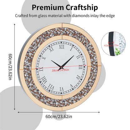 3D Wall Clock, Large Diamond Crystal, Roman Numerals