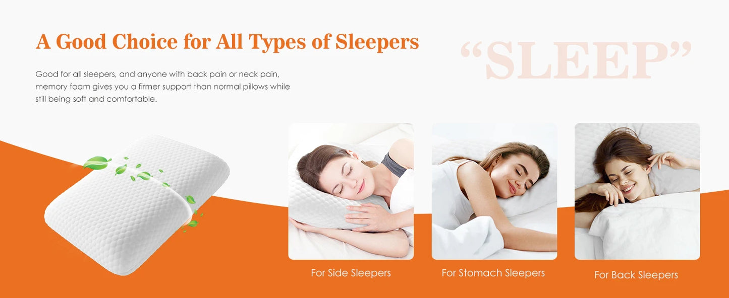 Standard Memory Foam Pillows, Ventilated, Cooling with Removable Washable Cover