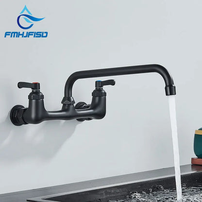 Long Spout Kitchen Sink Faucet, Wall Mounted, Dual Handle