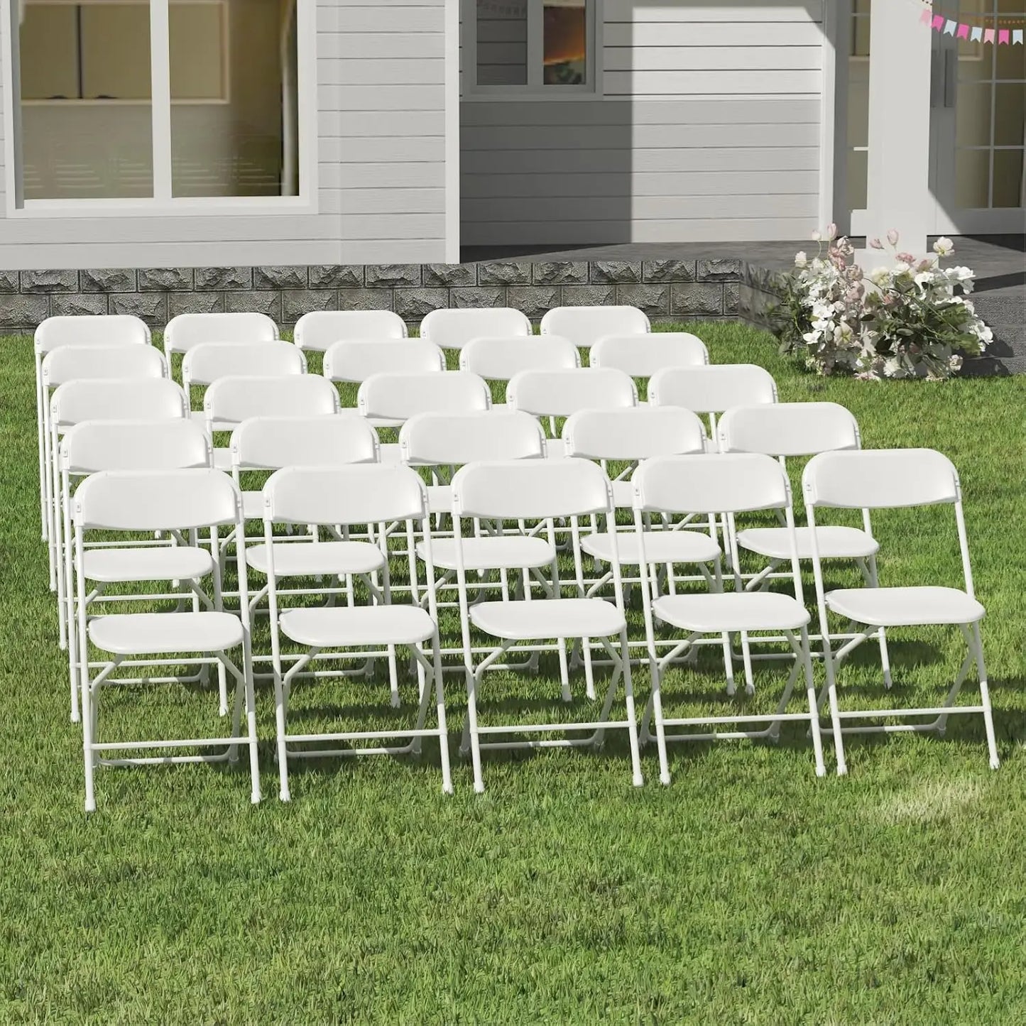 20 Pack White Folding Chairs, Plastic, Outdoor, Indoor, 350lb Capacity, Portable, ,Lightweight