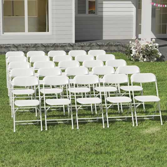 20 Pack White Folding Chairs, Plastic, Outdoor, Indoor, 350lb Capacity, Portable, ,Lightweight