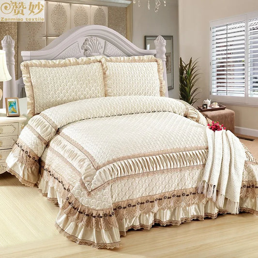 Fleece Bedding Set, Lace Ruffles, 3Pcs
