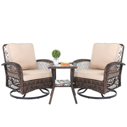 3 Pieces Patio Furniture Set, Outdoor, Swivel Gliders, Rocker, Wicker