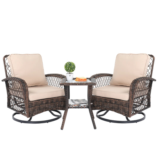 3 Pieces Patio Furniture Set, Outdoor, Swivel Gliders, Rocker, Wicker
