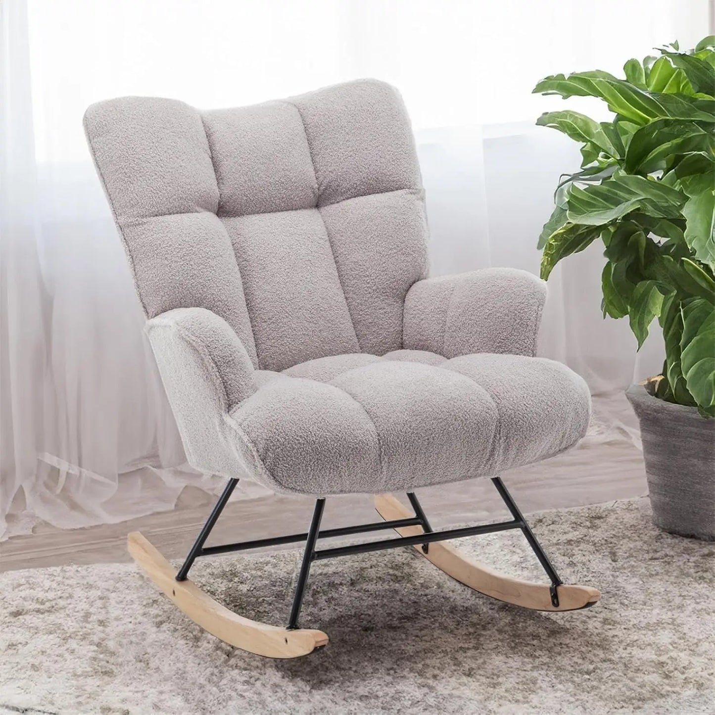 Rocking Chair, Upholstered Baby Fluffy Glider For Adults Small Spaces