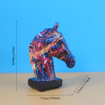 Colorful Horse Head Statue, Resin, Collectible Ornament, Graffiti Art