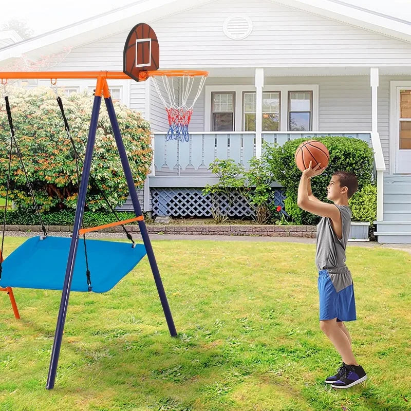 Metal Swing Set, Climbing Ladder, Trapeze Bar, Basketball Hoop plus More