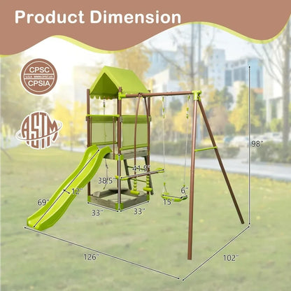 Heavy Duty Metal Swing Set, Glider, Swing, Outdoor Playset