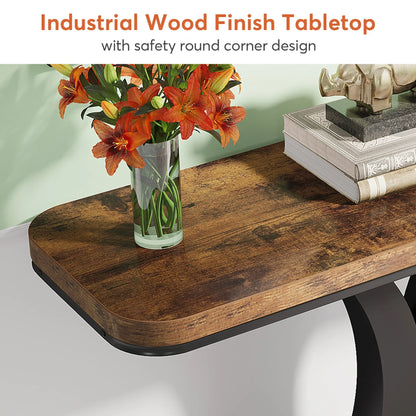Entryway Table, 40", Narrow, Geometric Base, Rustic