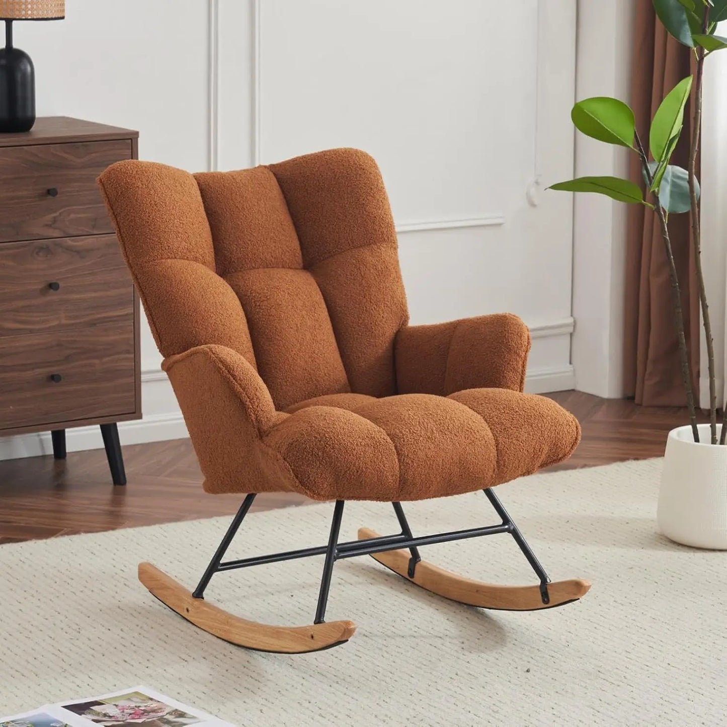 Rocking Chair, Upholstered Baby Fluffy Glider For Adults Small Spaces