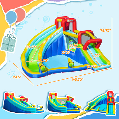 Inflatable Water Park, Trampoline, Slide, Outdoor, Sprinkler, Target Games, Water Gun, Blower