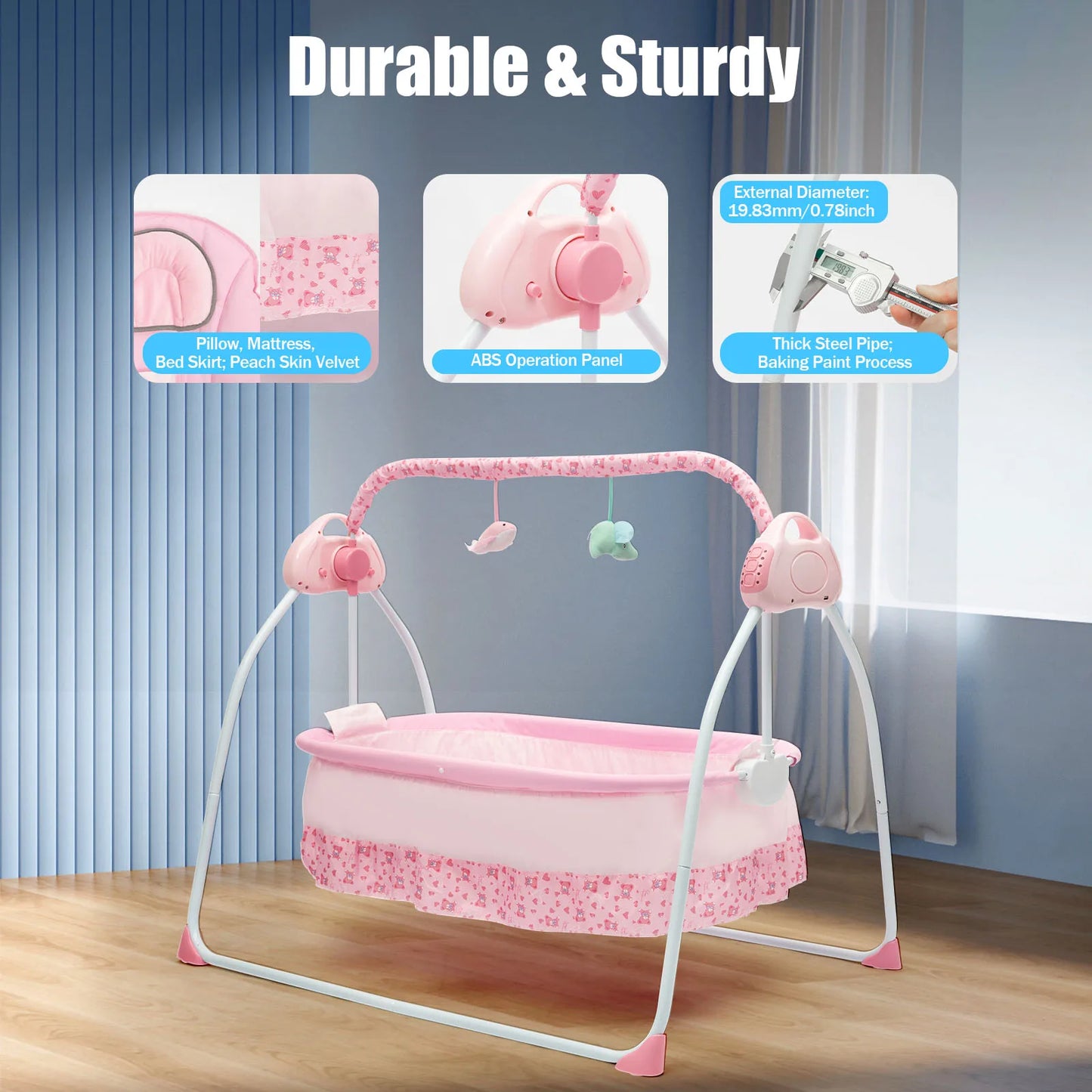 Cradle Swing Sleeping Bed, Auto Rocking, 5 Speed Stand, Musical, 0-18 Months, 3 Colors