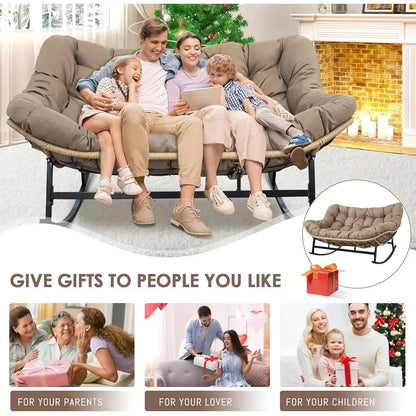 Double Rocking Loveseat, Indoor, Outdoor, Cushion, 700lbs Capacity, Ergonomic, Comfortable