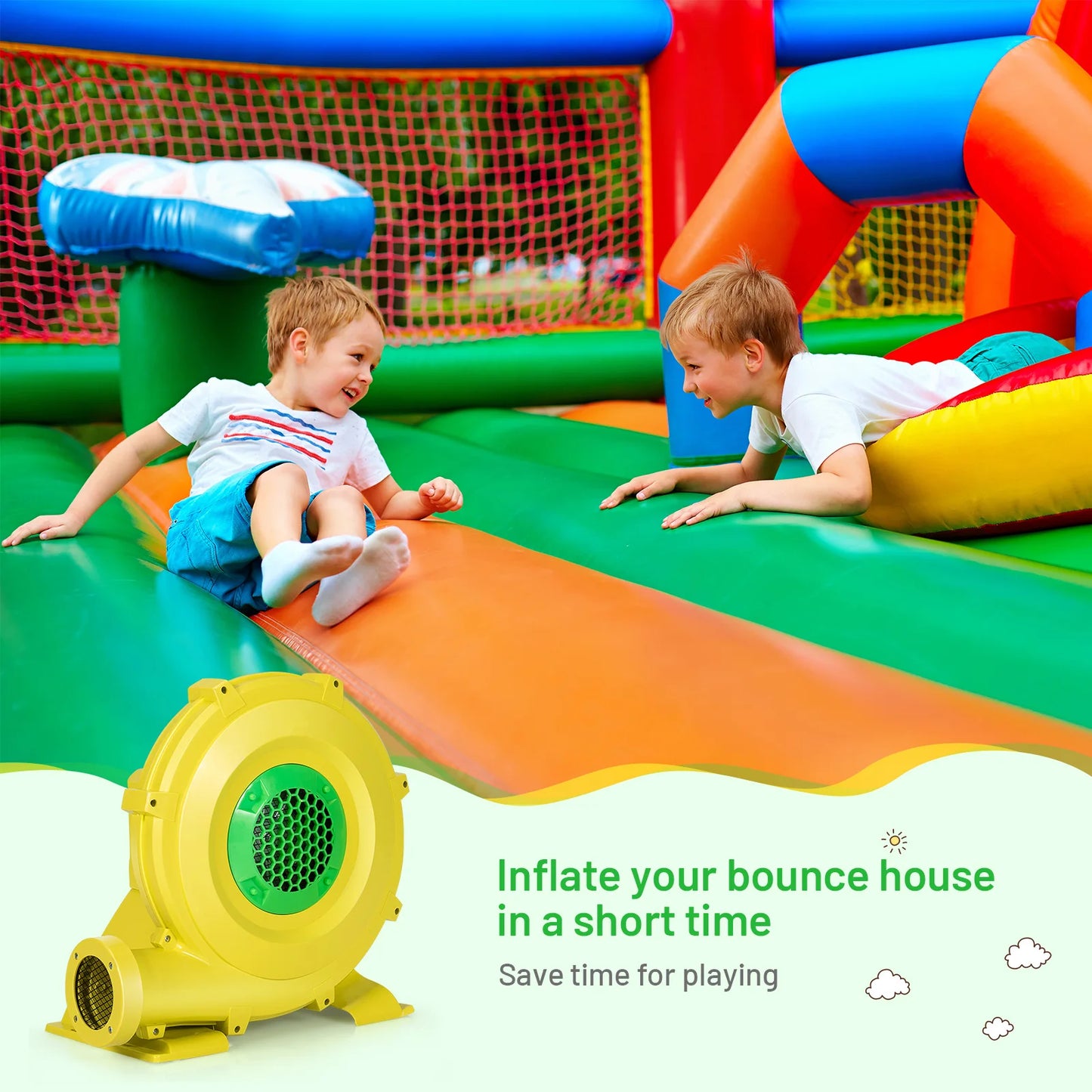 Inflatable Bounce House Blower, 1100W, 1.5HP Air Pump, Commercial Castle Slide Fan