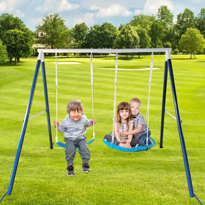 Swing Set, Slide, Heavy-Duty Metal, Basketball Hoop Plus More