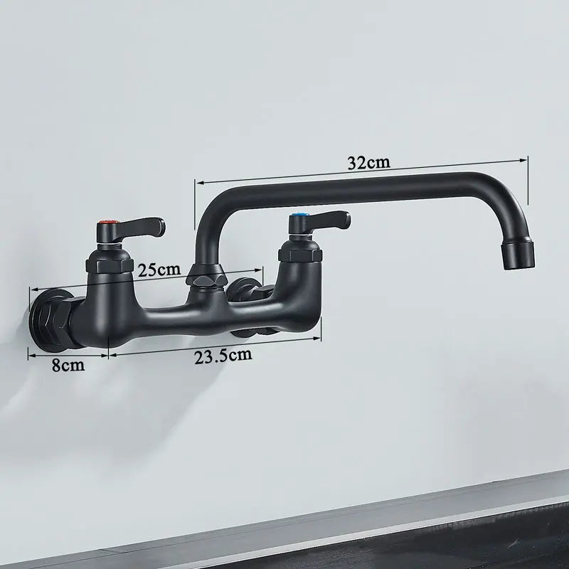 Long Spout Kitchen Sink Faucet, Wall Mounted, Dual Handle