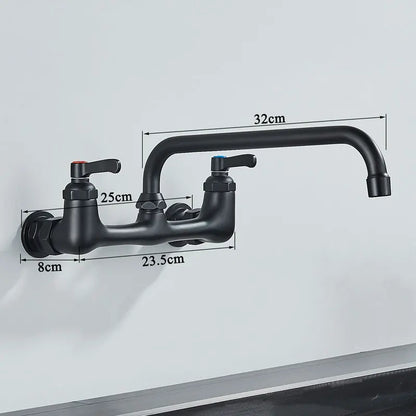 Long Spout Kitchen Sink Faucet, Wall Mounted, Dual Handle