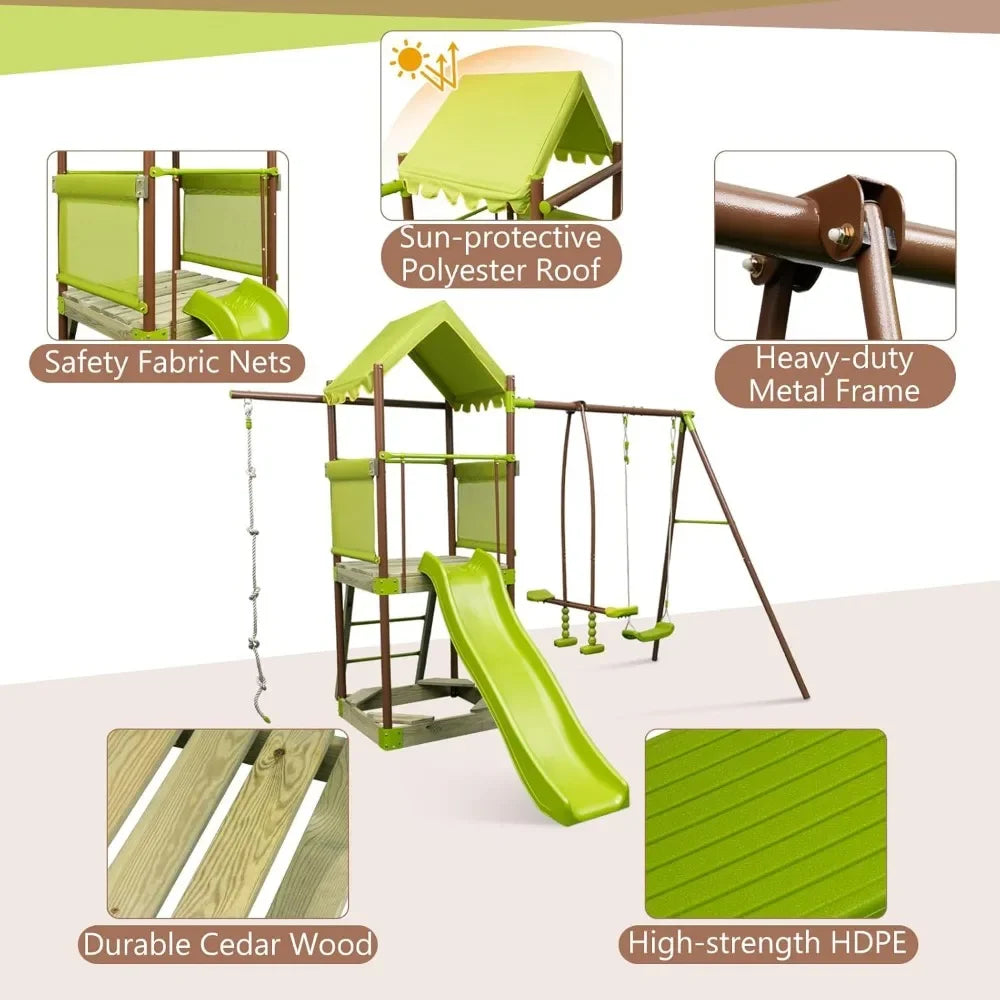 Heavy Duty Metal Swing Set, Glider, Swing, Outdoor Playset